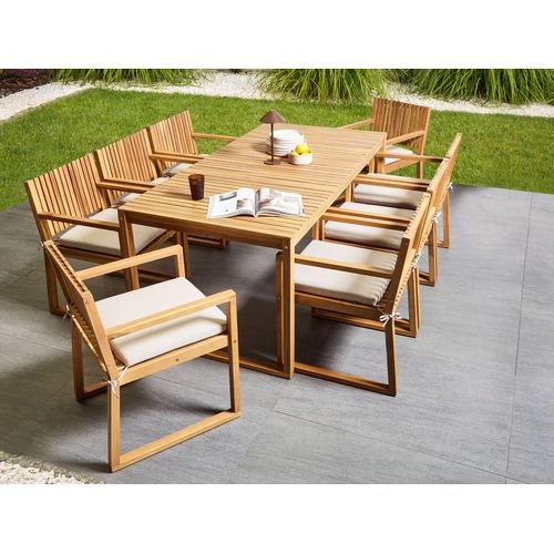 Salle à Manger De Jardin 8 Places Sassari Premium  Avec Coussins Bois D'acacia Certifié Beige Clair