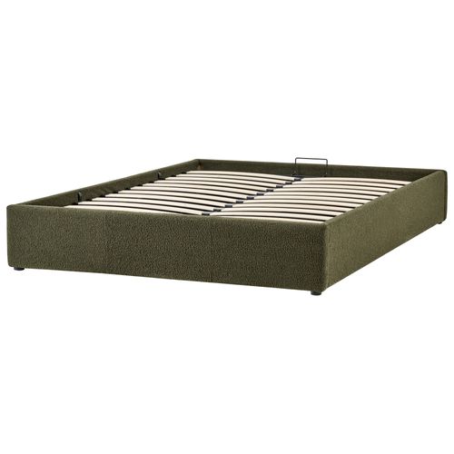 Lit Ottoman Sans Tête De Lit Bouclé Dinan 160 X 200 Cm Vert Foncé