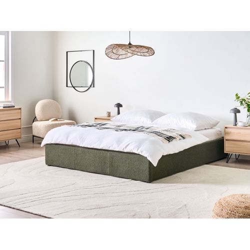Lit Ottoman Sans Tête De Lit Bouclé Dinan 160 X 200 Cm Vert Foncé