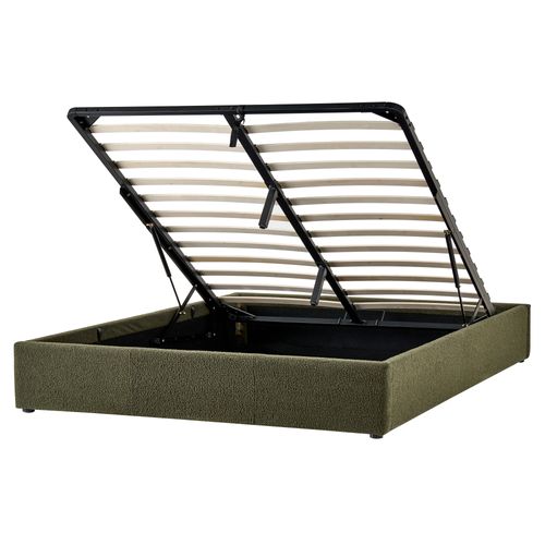 Lit Ottoman Sans Tête De Lit Bouclé Dinan 160 X 200 Cm Vert Foncé