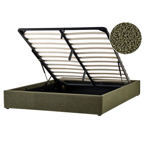 Lit Ottoman Sans Tête De Lit Bouclé Dinan 160 X 200 Cm Vert Foncé