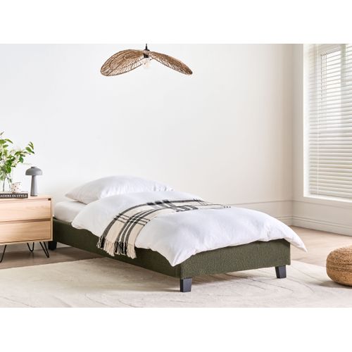 Lit Sans Tête De Lit Bouclé Roanne 90 X 200 Cm Vert Foncé