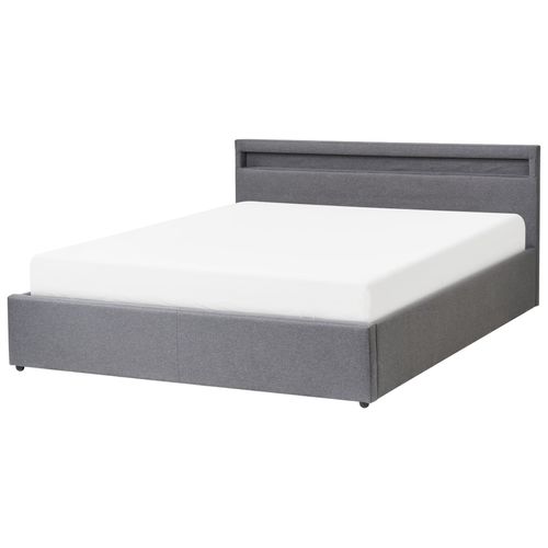 Lit Ottoman Avec LED Tissu Armelle 160 X 200 Cm Gris Foncé