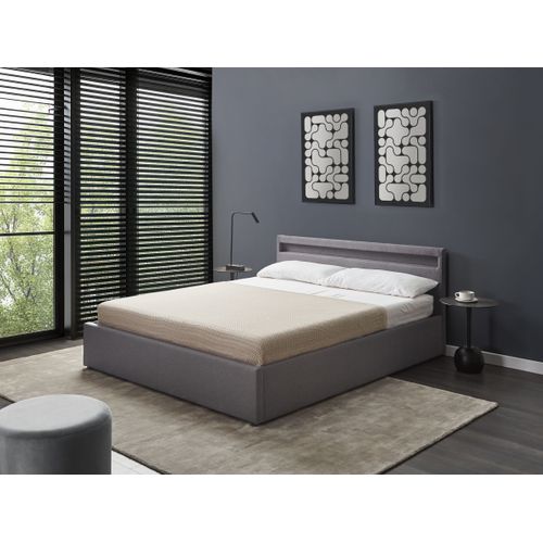 Lit Ottoman Avec LED Tissu Armelle 160 X 200 Cm Gris Foncé