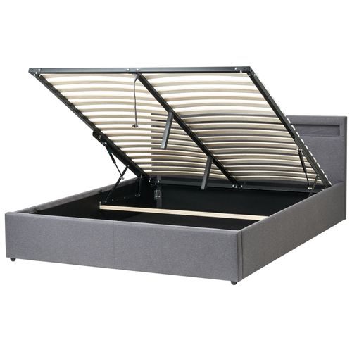 Lit Ottoman Avec LED Tissu Armelle 160 X 200 Cm Gris Foncé