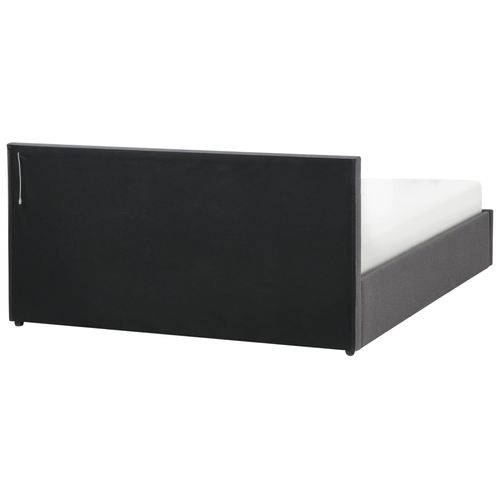 Lit Ottoman Avec LED Tissu Armelle 160 X 200 Cm Gris Foncé