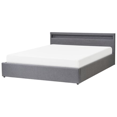 Lit Ottoman Avec LED Tissu Armelle 180 X 200 Cm Gris Foncé