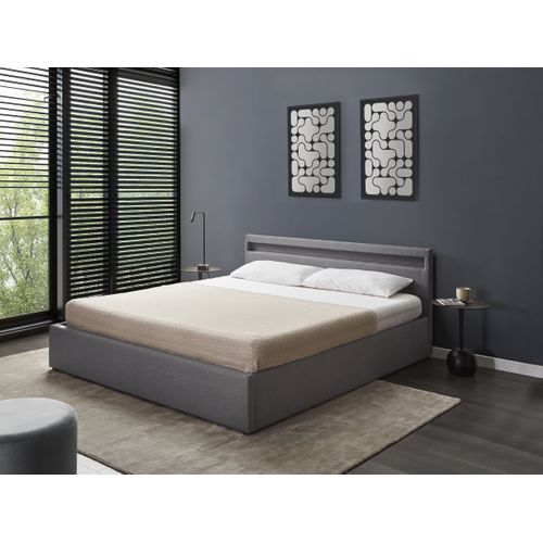 Lit Ottoman Avec LED Tissu Armelle 180 X 200 Cm Gris Foncé