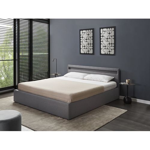 Lit Ottoman Avec LED Tissu Armelle 180 X 200 Cm Gris Foncé