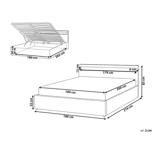 Lit Ottoman Avec LED Tissu Armelle 180 X 200 Cm Gris Foncé