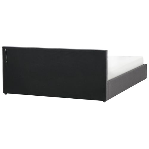 Lit Ottoman Avec LED Tissu Armelle 180 X 200 Cm Gris Foncé