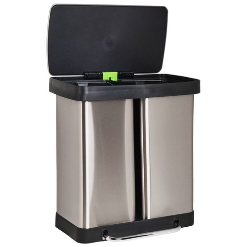 Poubelle à Double Pédale 60 L Ecosort Métal Argenté