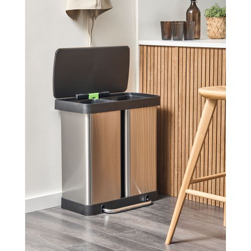 Poubelle à Double Pédale 60 L Ecosort Métal Argenté