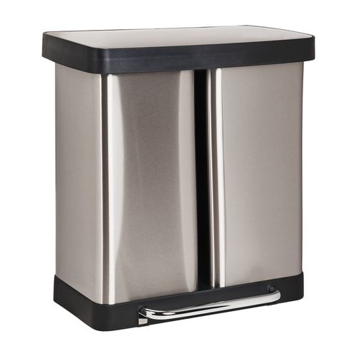 Poubelle à Double Pédale 60 L Ecosort Métal Argenté
