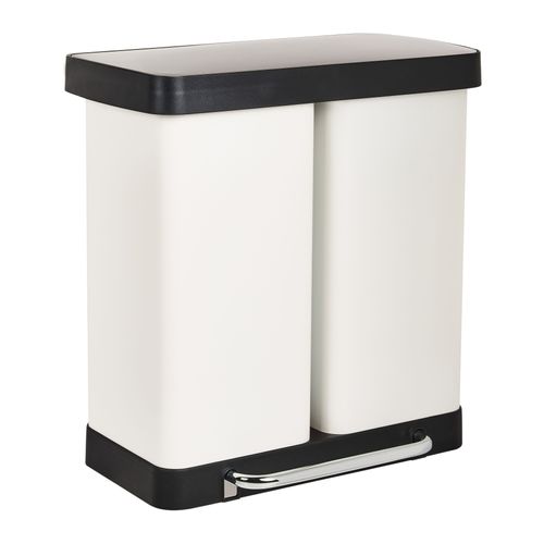 Poubelle à Double Pédale 60 L Ecosort Métal Blanc