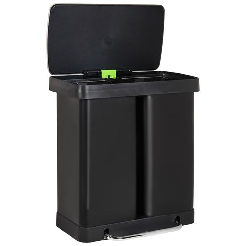Poubelle à Double Pédale 60 L Ecosort Métal Noir