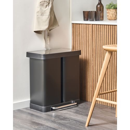 Poubelle à Double Pédale 60 L Ecosort Métal Noir