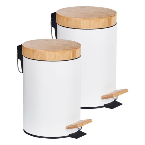 Lot De 2 Poubelles à Pédale 3 L Ecosmart Métal Blanc