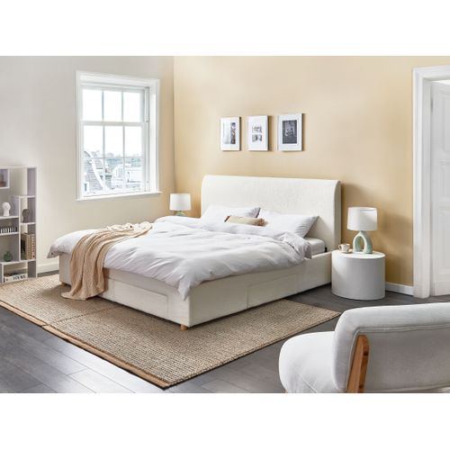 Lit Avec Tiroirs De Rangement Bouclé Soutrin 180 X 200 Cm Blanc Cassé