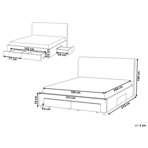 Lit Avec Tiroirs De Rangement Bouclé Soutrin 180 X 200 Cm Blanc Cassé