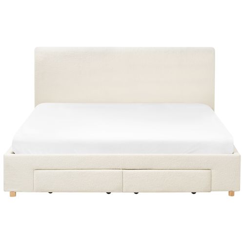 Lit Avec Tiroirs De Rangement Bouclé Soutrin 180 X 200 Cm Blanc Cassé