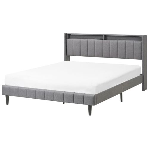 Lit Avec LED Tissu Beaulieu 160 X 200 Cm Avec Rangement Avec Port USB Gris Foncé
