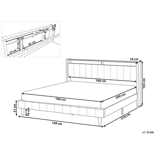 Lit Avec LED Tissu Beaulieu 160 X 200 Cm Avec Rangement Avec Port USB Gris Foncé