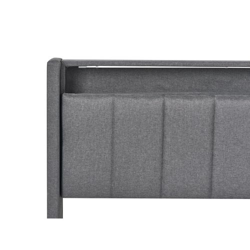 Lit Avec LED Tissu Beaulieu 160 X 200 Cm Avec Rangement Avec Port USB Gris Foncé