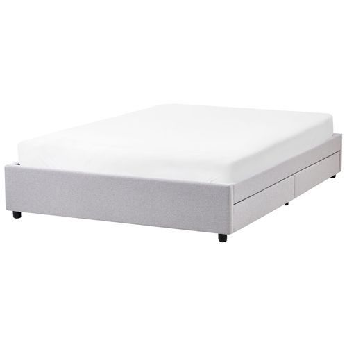 Lit Avec Tiroirs De Rangement Sans Tête De Lit Tissu Prades 140 X 200 Cm Gris Clair