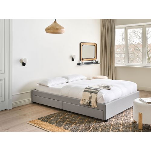 Lit Avec Tiroirs De Rangement Sans Tête De Lit Tissu Prades 140 X 200 Cm Gris Clair