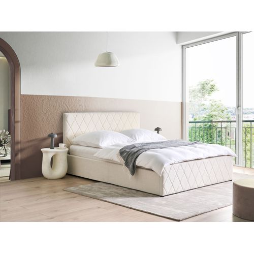 Lit Ottoman Bouclé Rochefort 160 X 200 Cm Blanc Cassé