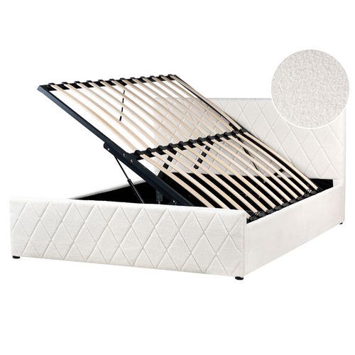 Lit Ottoman Bouclé Rochefort 160 X 200 Cm Blanc Cassé