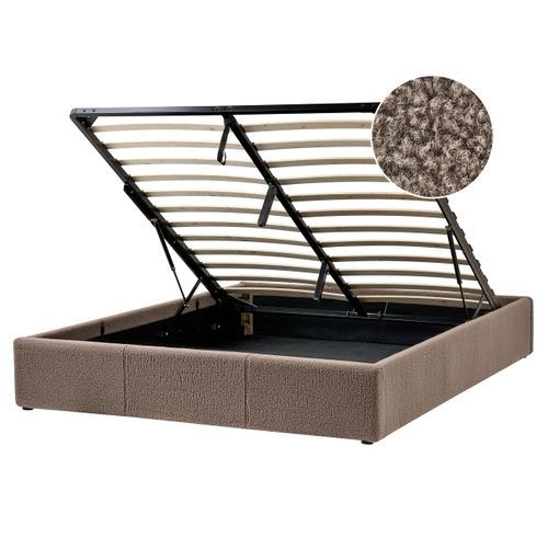 Lit Ottoman Sans Tête De Lit Bouclé Dinan 160 X 200 Cm Taupe