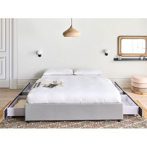 Lit Avec Tiroirs De Rangement Sans Tête De Lit Tissu Prades 160 X 200 Cm Gris Clair