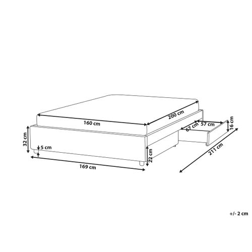 Lit Avec Tiroirs De Rangement Sans Tête De Lit Tissu Prades 160 X 200 Cm Gris Clair