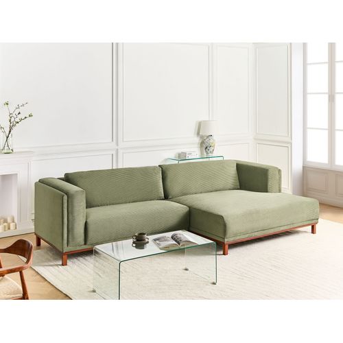 Canapé D'angle 4 Places Veng Velours Côtelé Vert Côté Gauche
