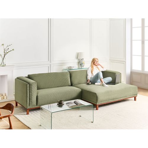Canapé D'angle 4 Places Veng Velours Côtelé Vert Côté Gauche