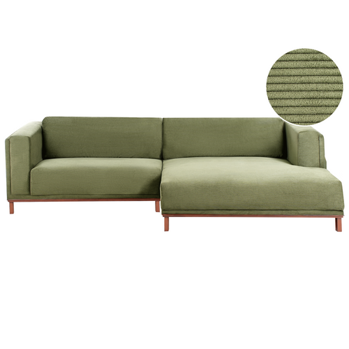 Canapé D'angle 4 Places Veng Velours Côtelé Vert Côté Gauche