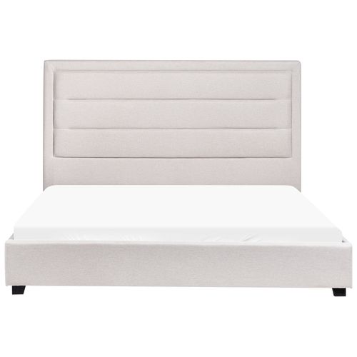 Lit Avec Sommier Tissu Rouen 160 X 200 Cm Beige Clair