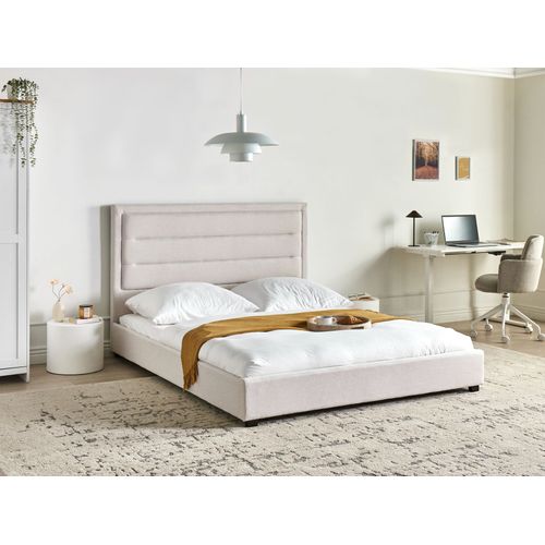 Lit Avec Sommier Tissu Rouen 160 X 200 Cm Beige Clair