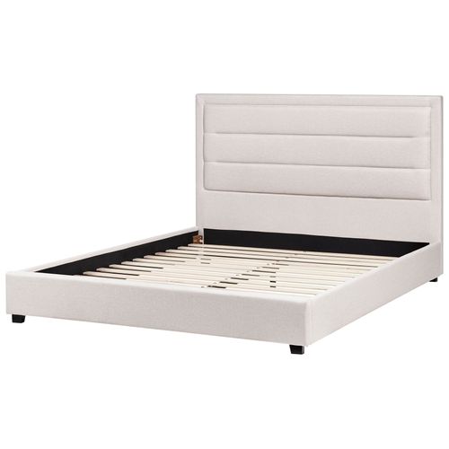 Lit Avec Sommier Tissu Rouen 160 X 200 Cm Beige Clair