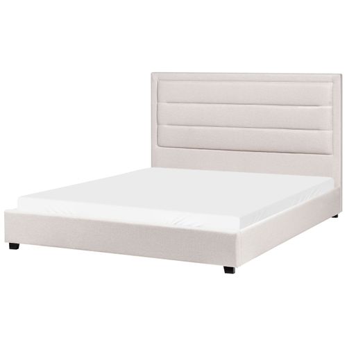 Lit Avec Sommier Tissu Rouen 160 X 200 Cm Beige Clair