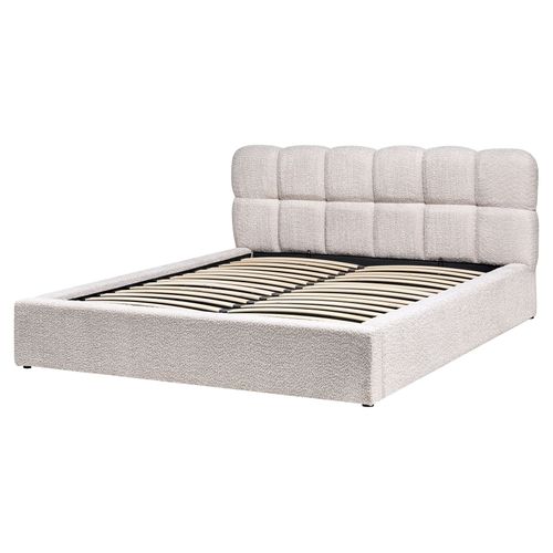 Lit Ottoman Bouclé Baston 160 X 200 Cm Beige Clair