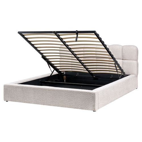 Lit Ottoman Bouclé Baston 160 X 200 Cm Beige Clair