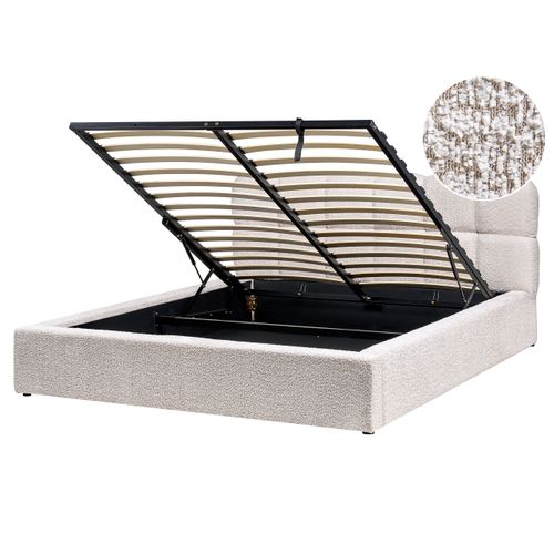 Lit Ottoman Bouclé Baston 160 X 200 Cm Beige Clair
