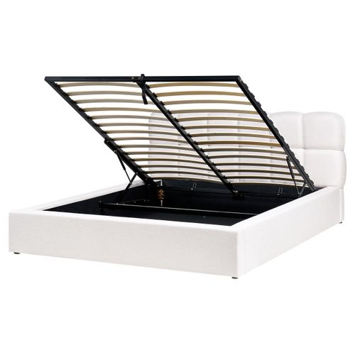 Lit Ottoman Tissu Baston 160 X 200 Cm Blanc Cassé