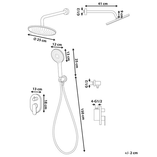 Ensemble De Douche Encastrée Avec Douche Pluie Tinguiririca Doré
