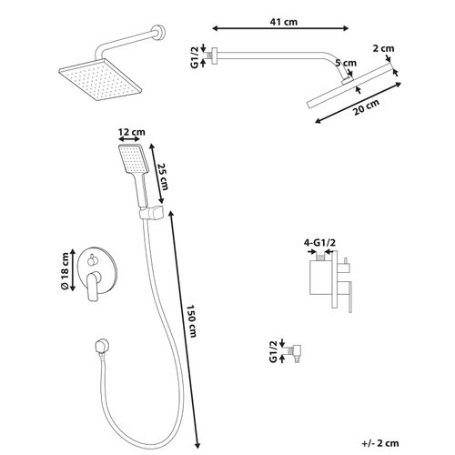 Ensemble De Douche Encastrée Avec Douche Pluie Guaratuba Argenté