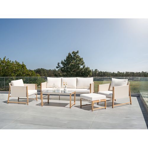 Ensemble De Salon De Jardin Avec Table Et Ottoman 5 Places Nola Métal Beige Clair