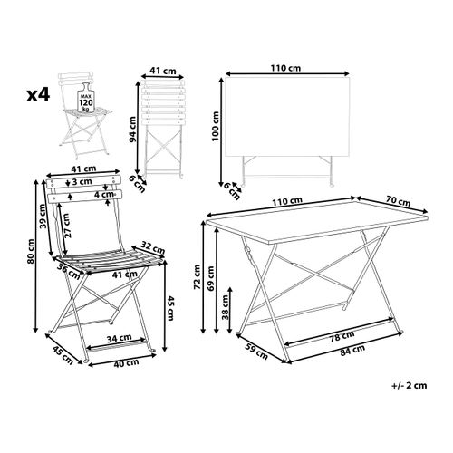 Salle à Manger De Jardin 4 Places Fiori Pliant Métal Rose Pastel